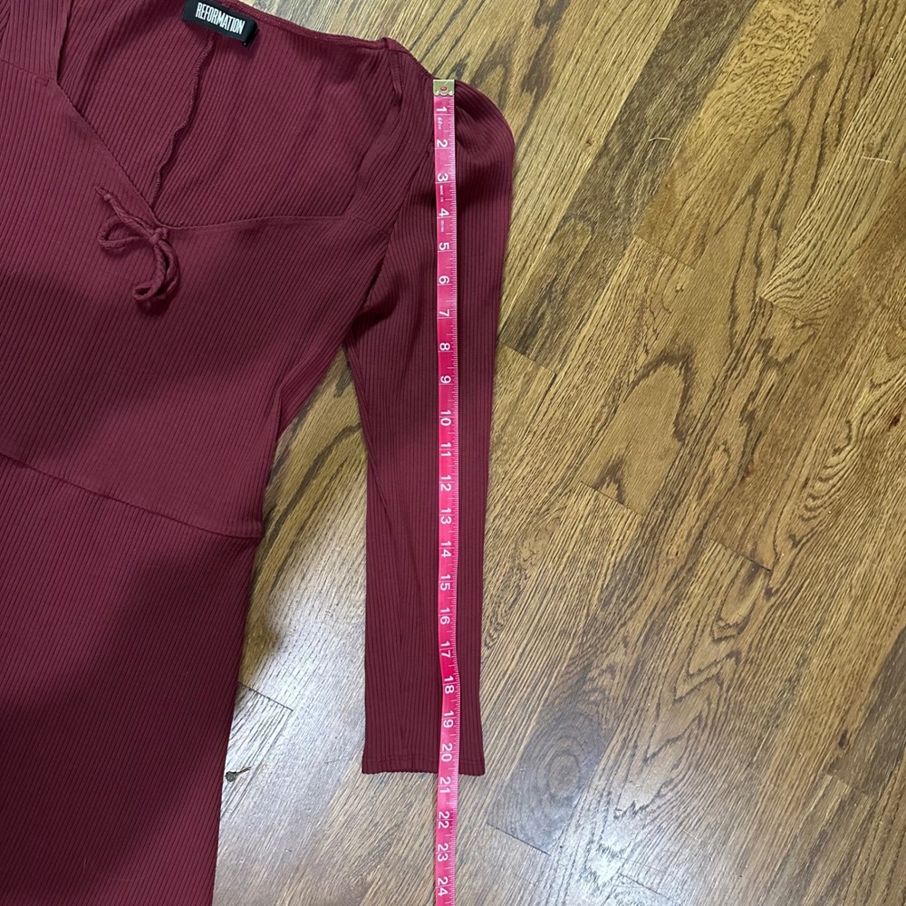 Reformation Annabella Ribbed Knit Long Sleeve Mini‎ Dress Tie Front Size  Large - Picture 11 of 12